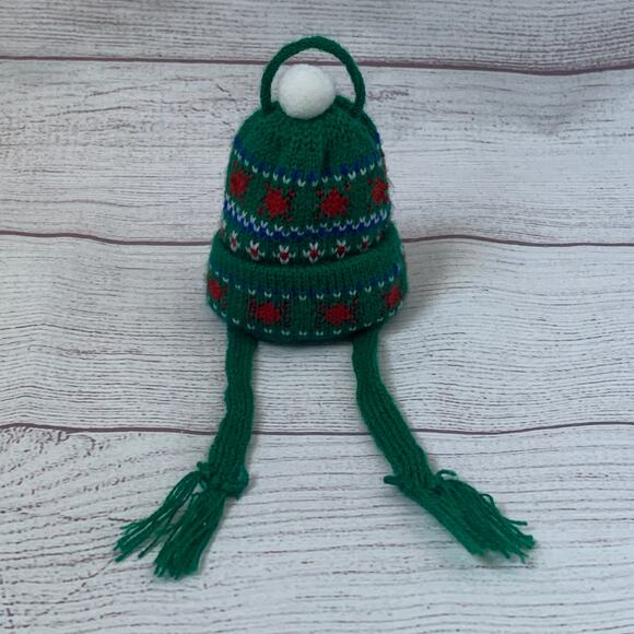 Knit Stocking Hat Christmas Tree Ornament or Holiday Decoration Pom Pom 10"L - Picture 9 of 14